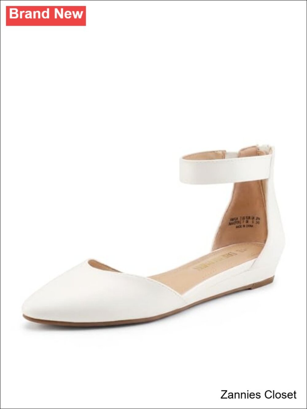 ✨ DREAM PAIRS Women's Ankle Strap Flats Pointed Toe Wedge Zipper Shoes